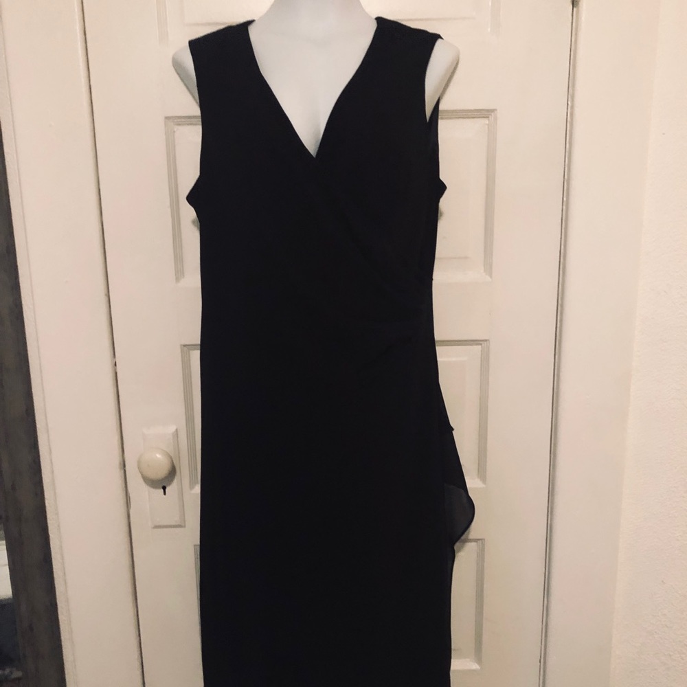 Donna Ricco chiffon ruffle little black dress 16